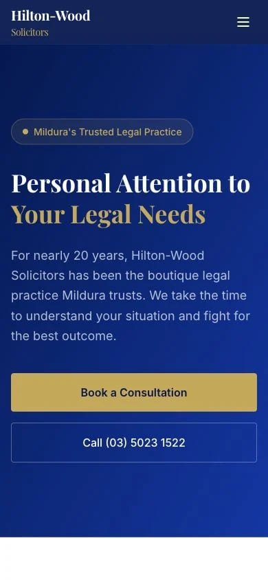 Hilton-Wood Solicitors concept at mobile width