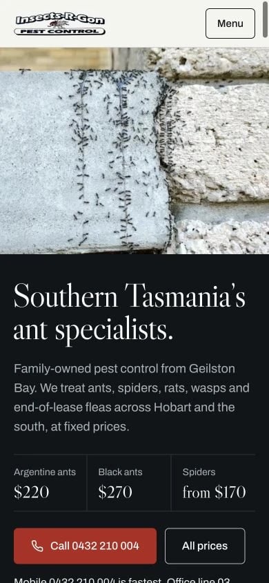 Insects-r-gon Pest Control concept at mobile width