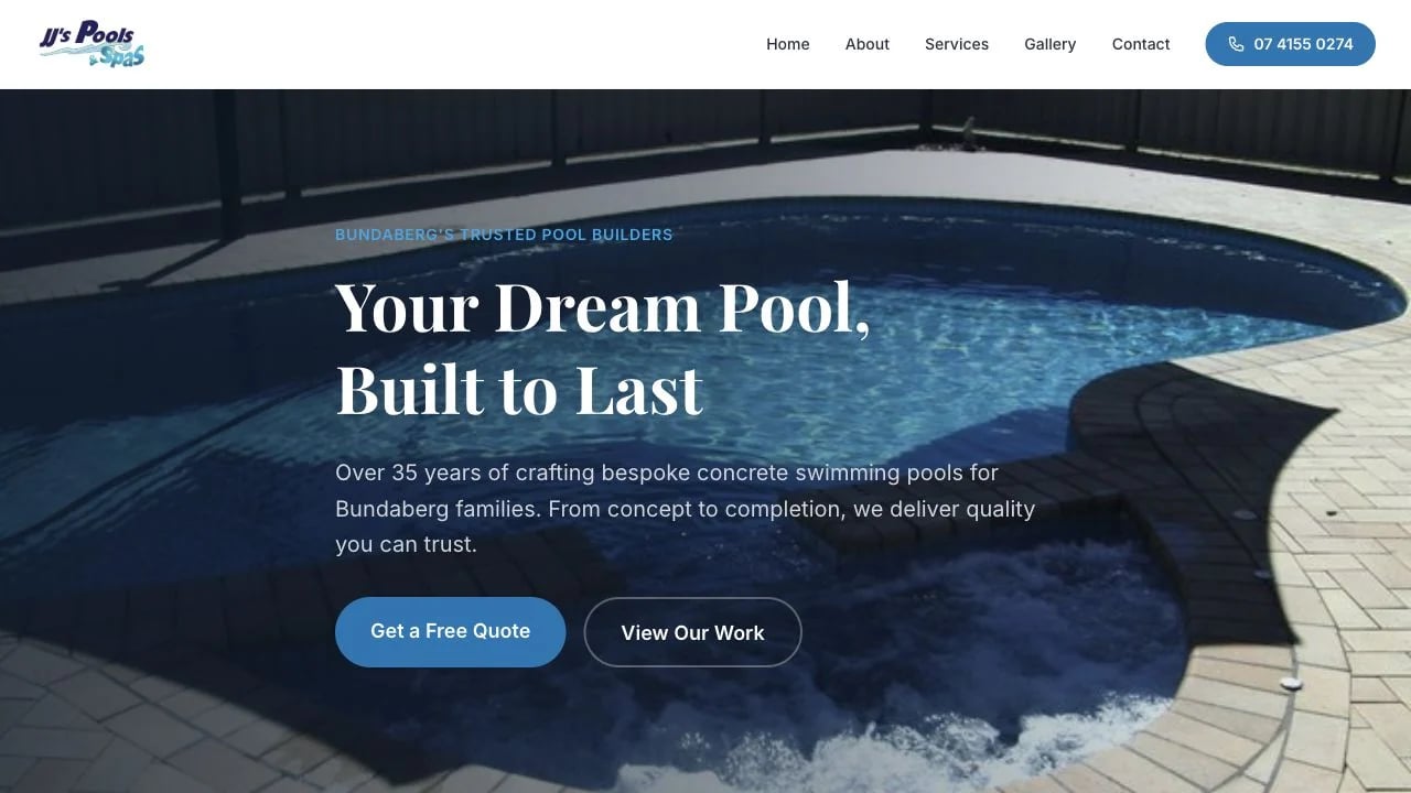 JJ's Pools & Spas website redesign concept