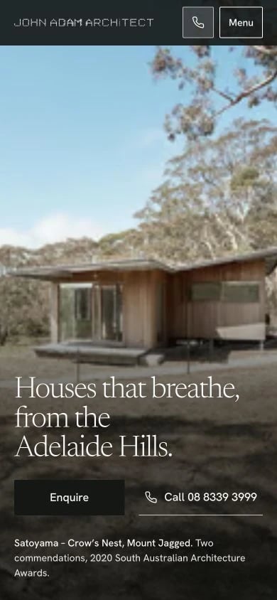 John Adam Architects concept at mobile width