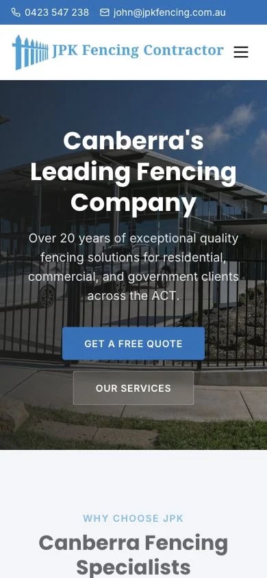 JPK Fencing concept at mobile width