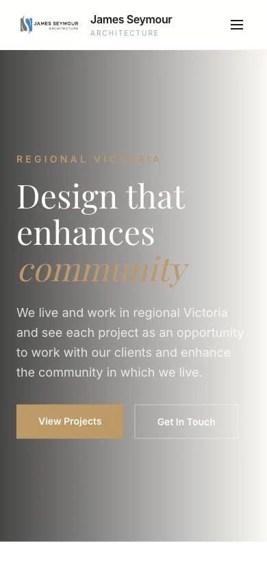 James Seymour Architecture concept at mobile width