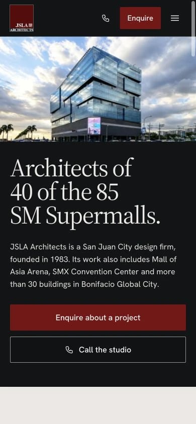 JSLA Architects concept at mobile width