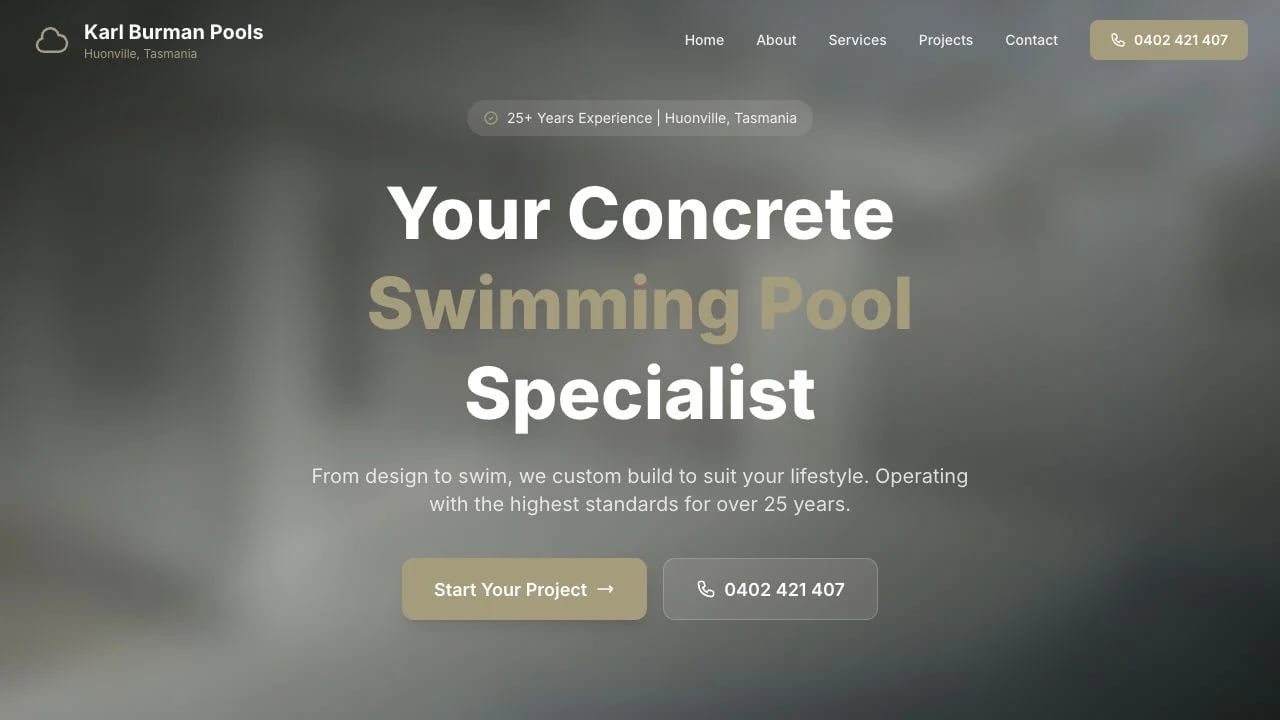 Karl Burman Pools website redesign concept