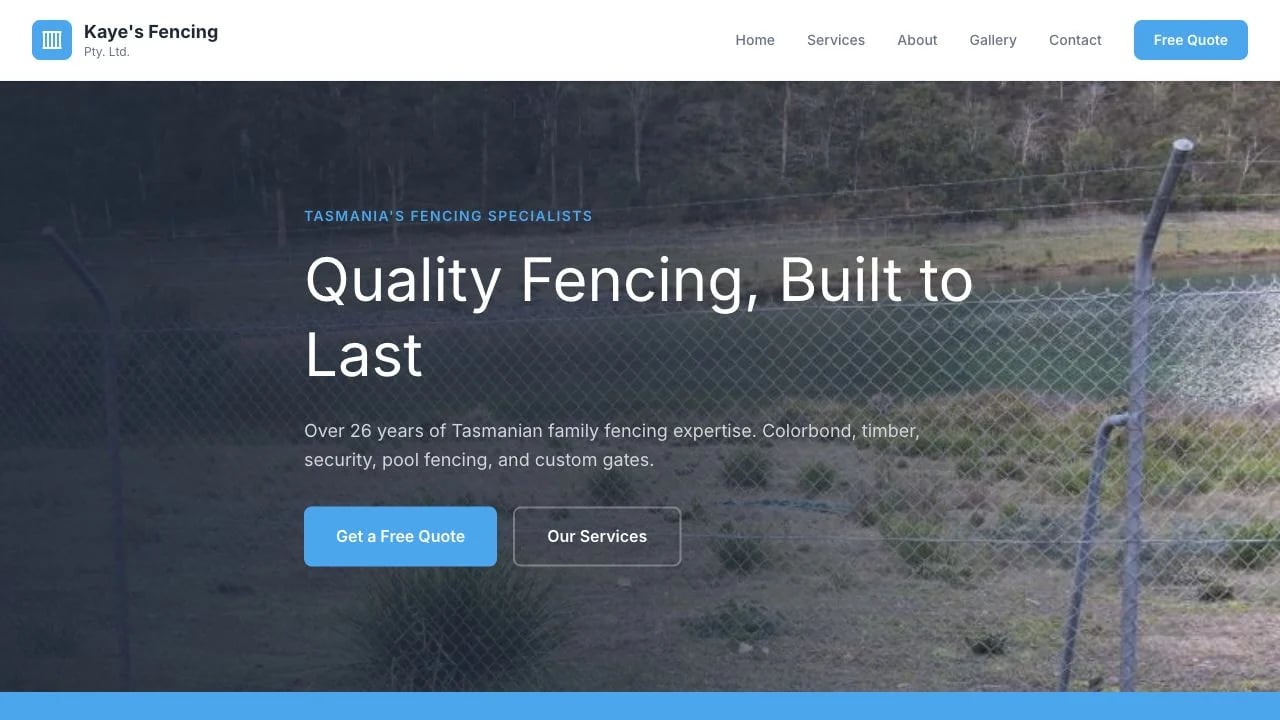 Kaye's Fencing website redesign concept