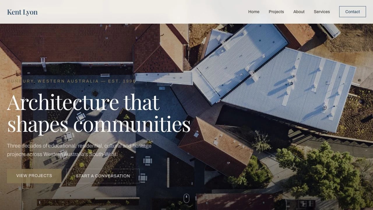 Kent Lyon Architect website redesign concept