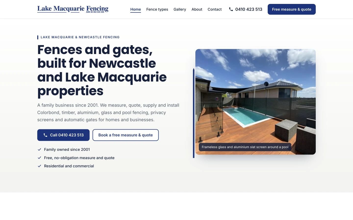 Lake Macquarie Fencing website redesign concept