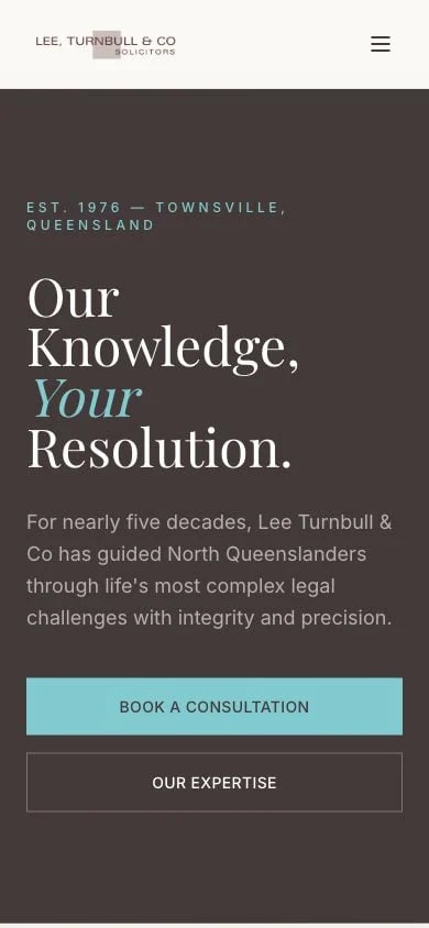 Lee Turnbull & Co concept at mobile width