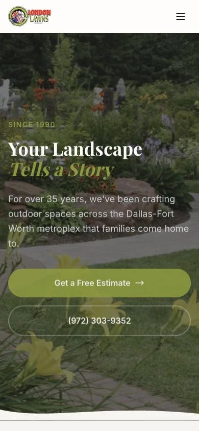 London Lawns & Landscaping concept at mobile width