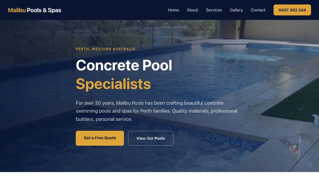 Malibu Pools and Spas website redesign concept