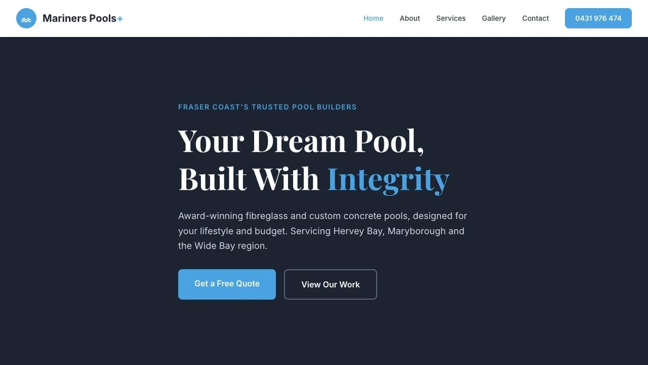 Mariners Pools Plus website redesign concept