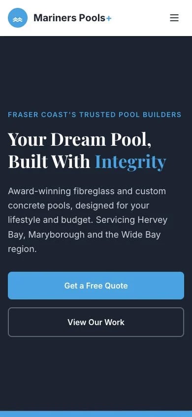 Mariners Pools Plus concept at mobile width