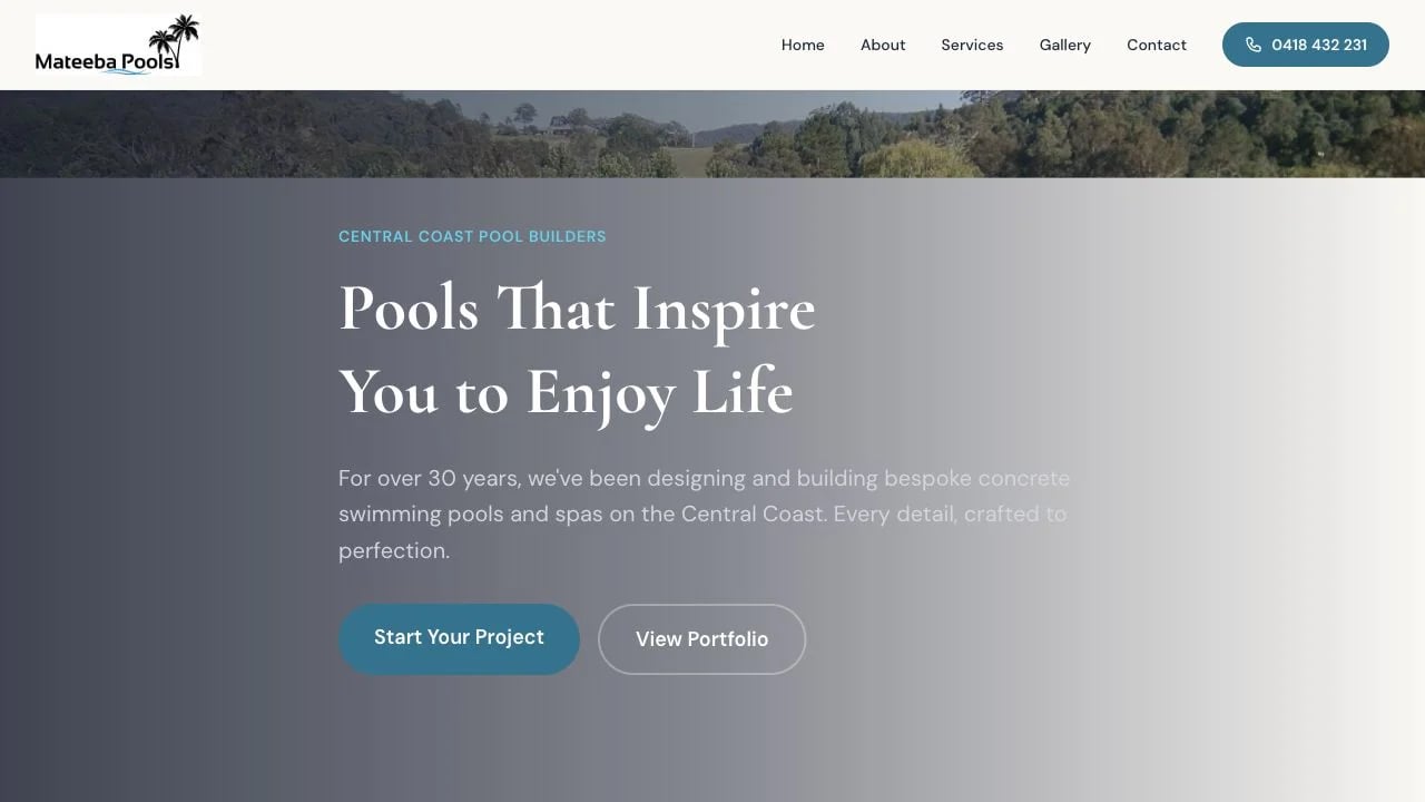 Mateeba Pools website redesign concept