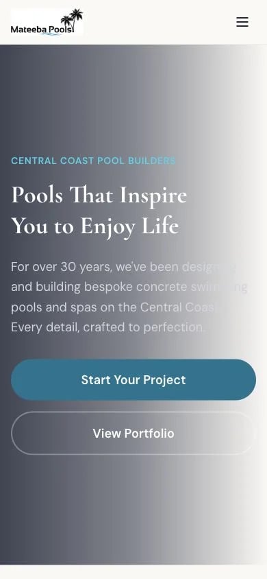 Mateeba Pools concept at mobile width