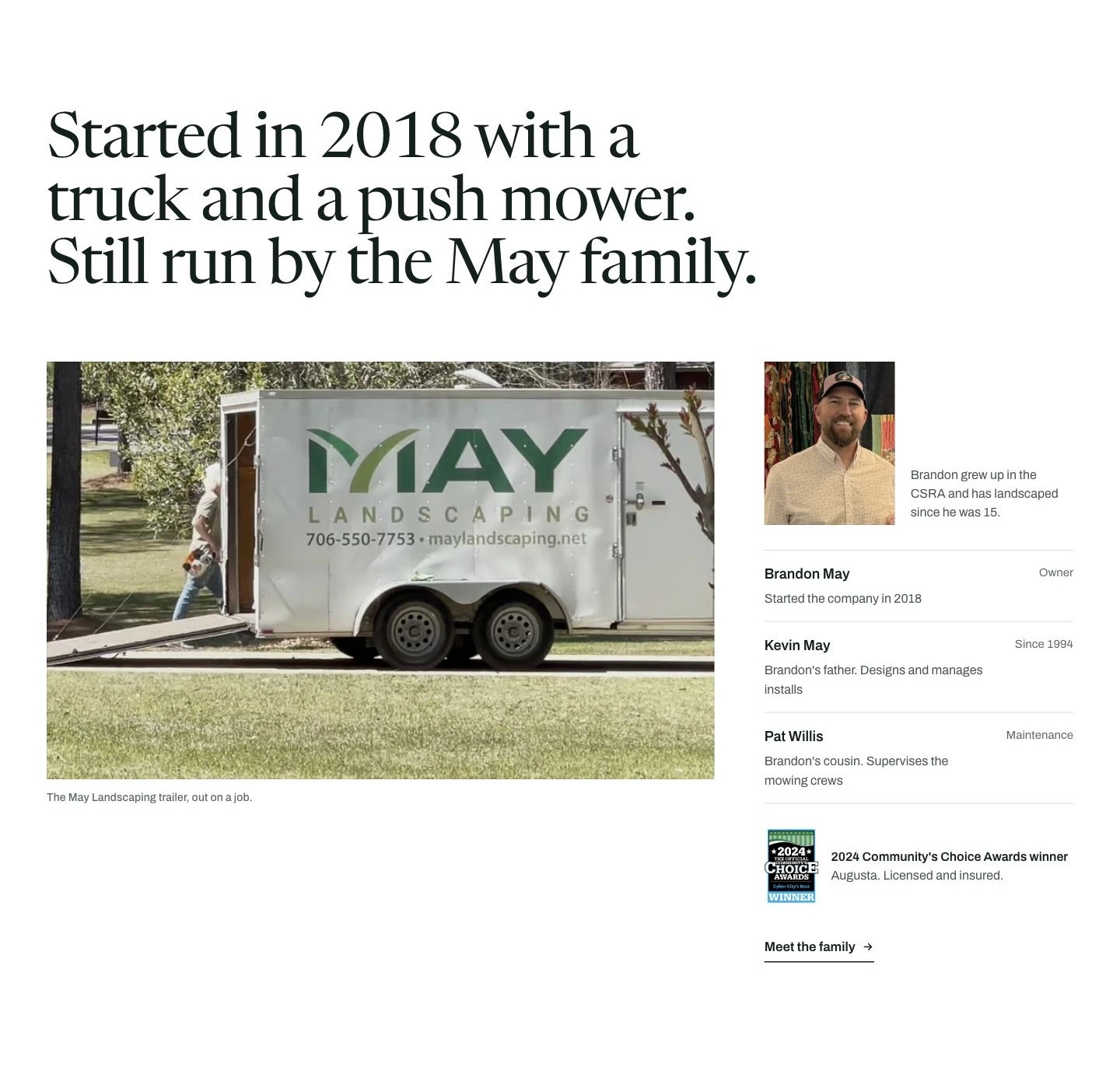 Family story with the May Landscaping trailer and team photographs