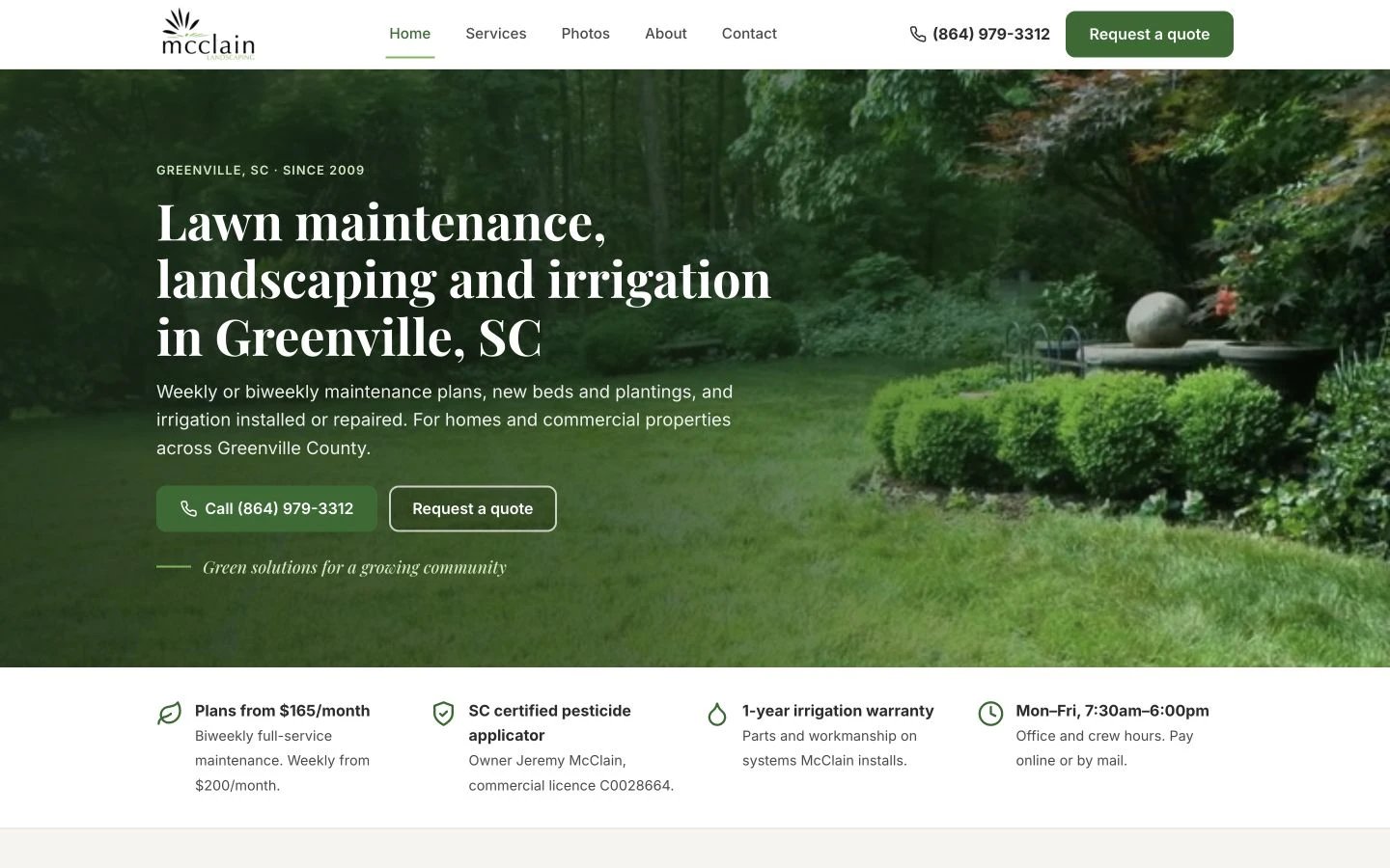 McClain Landscaping website redesign concept