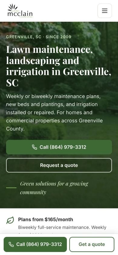 McClain Landscaping concept at mobile width
