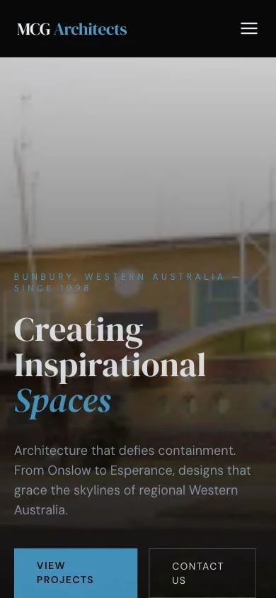 MCG Architects concept at mobile width