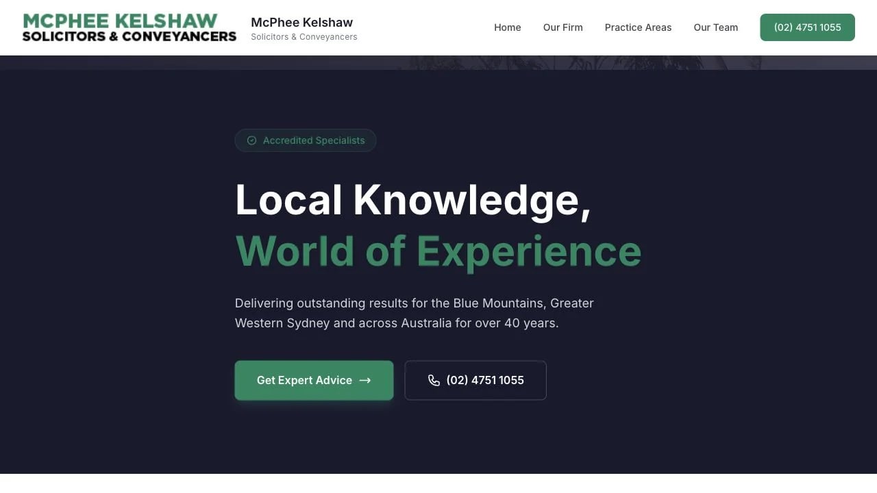 McPhee Kelshaw Solicitors website redesign concept
