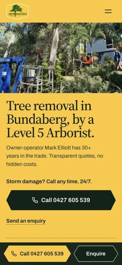 MD Trading Tree Care concept at mobile width