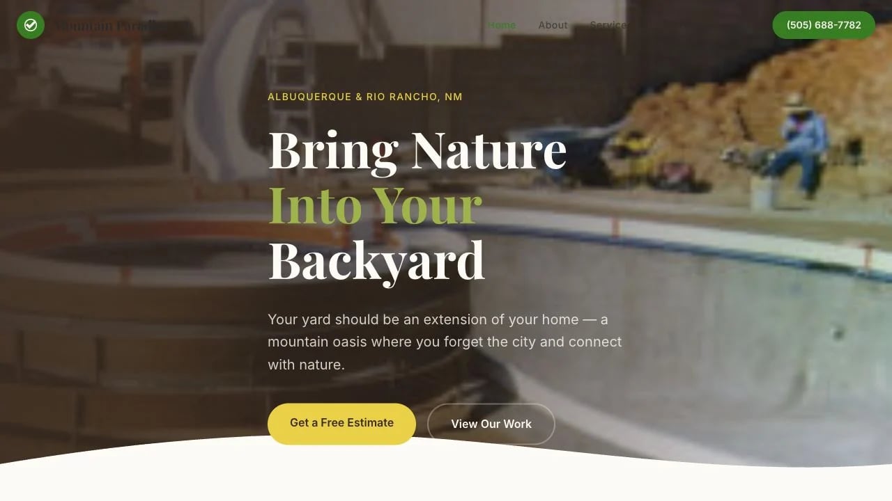 Mountain Paradise Landscaping website redesign concept
