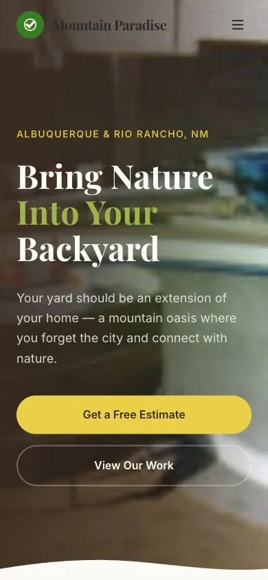 Mountain Paradise Landscaping concept at mobile width