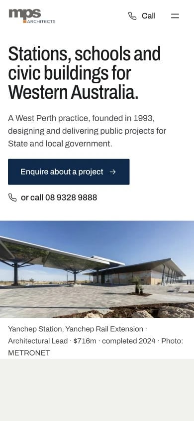 MPS Architects concept at mobile width