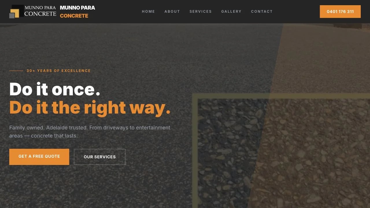 Munno Para Concrete website redesign concept