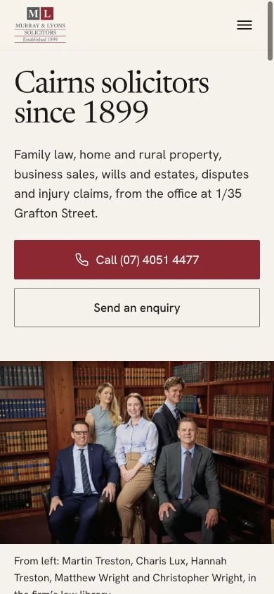 Murray & Lyons Solicitors concept at mobile width