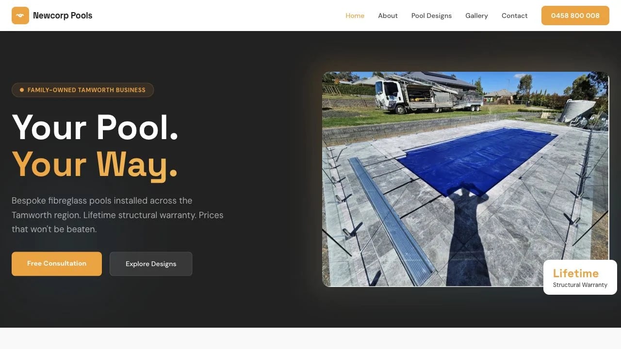 Newcorp Pools website redesign concept