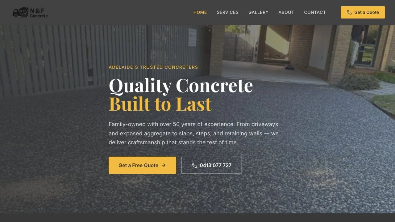 N & F Concrete Specialists website redesign concept