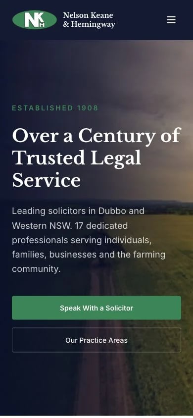 Nelson Keane & Hemingway Lawyers concept at mobile width