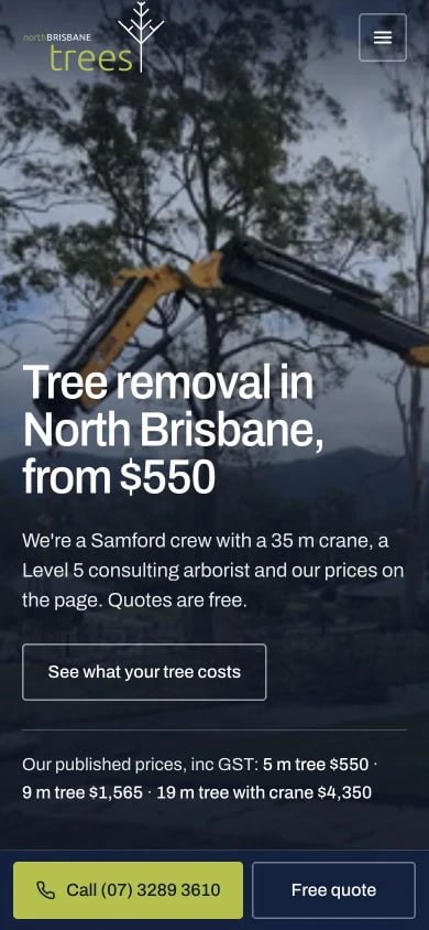 North Brisbane Trees concept at mobile width