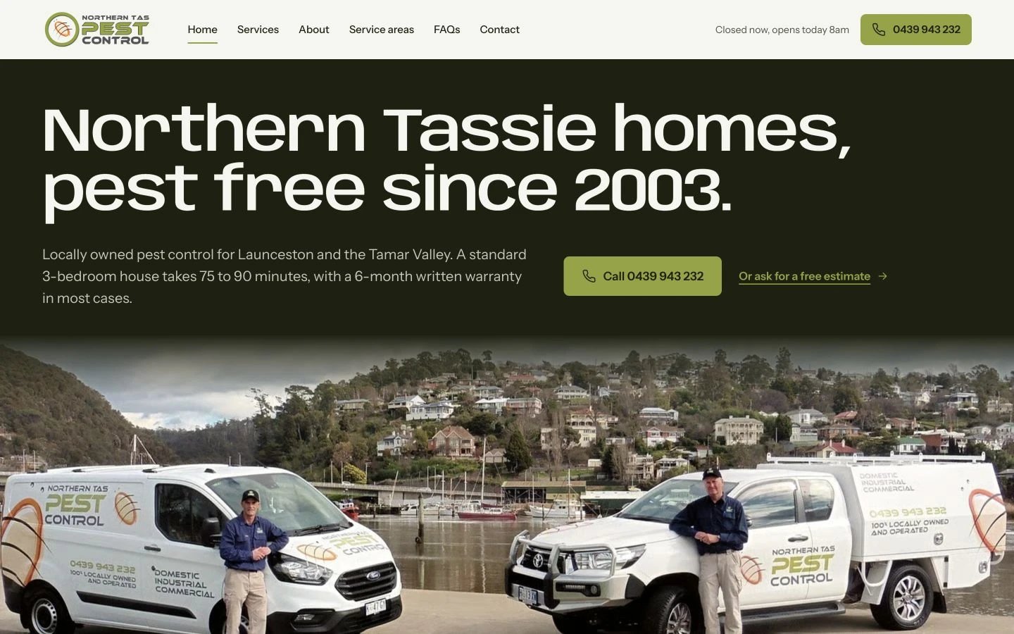 Northern Tas Pest Control website redesign concept