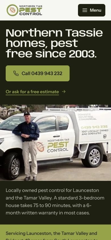 Northern Tas Pest Control concept at mobile width