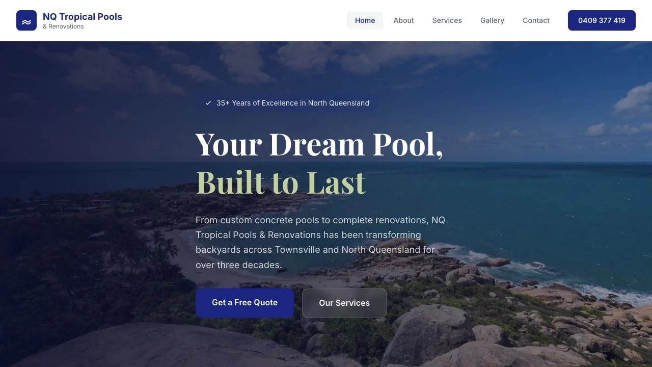 NQ Tropical Pools & Renovations website redesign concept