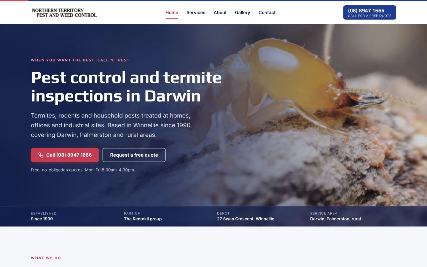 NT Pest & Weed Control website redesign concept
