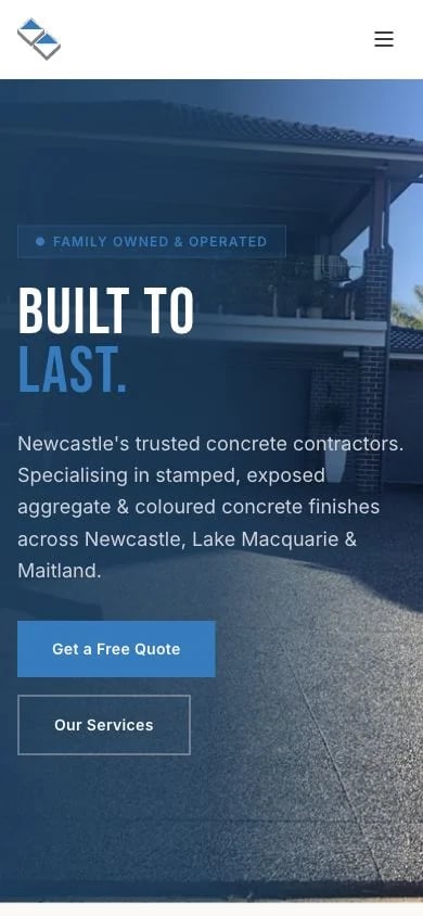 OBreza Concreting concept at mobile width