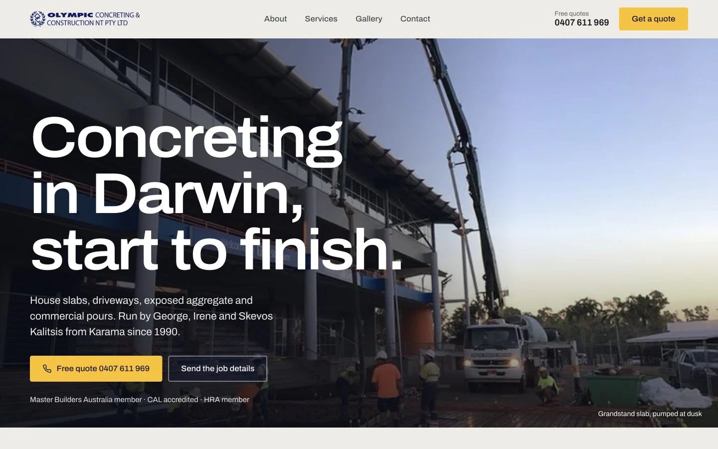 Olympic Concreting & Construction website redesign concept