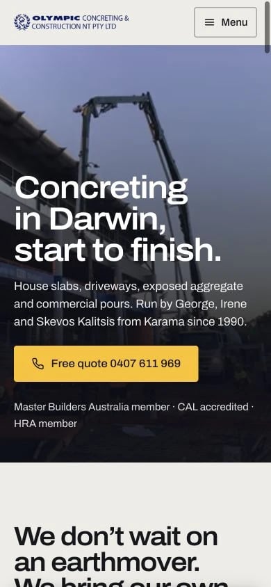 Olympic Concreting & Construction concept at mobile width