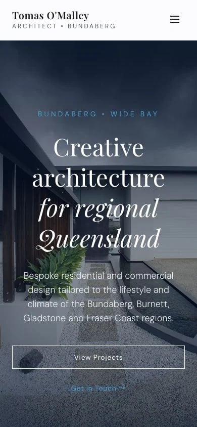 Tomas O'Malley Architect concept at mobile width