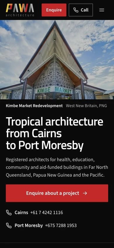 PAWA Architecture concept at mobile width