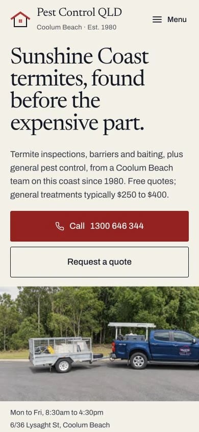 Pest Control QLD concept at mobile width