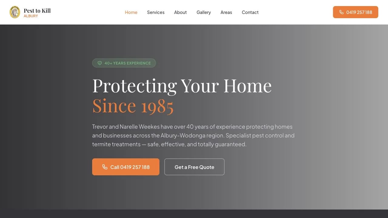 Pest to Kill Albury website redesign concept