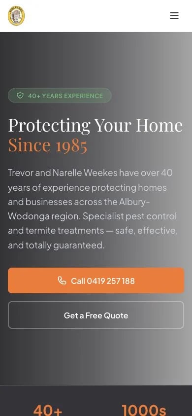 Pest to Kill Albury concept at mobile width