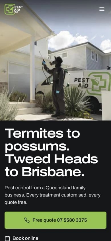 Pest Aid QLD concept at mobile width