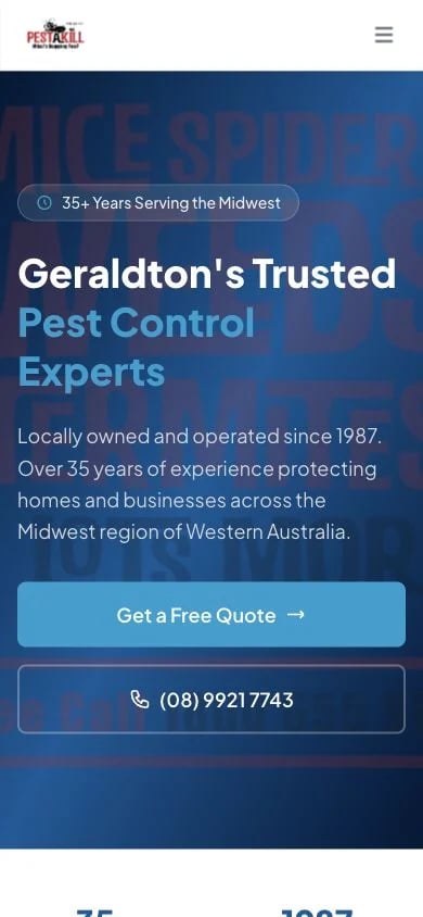 Pest-A-Kill WA concept at mobile width