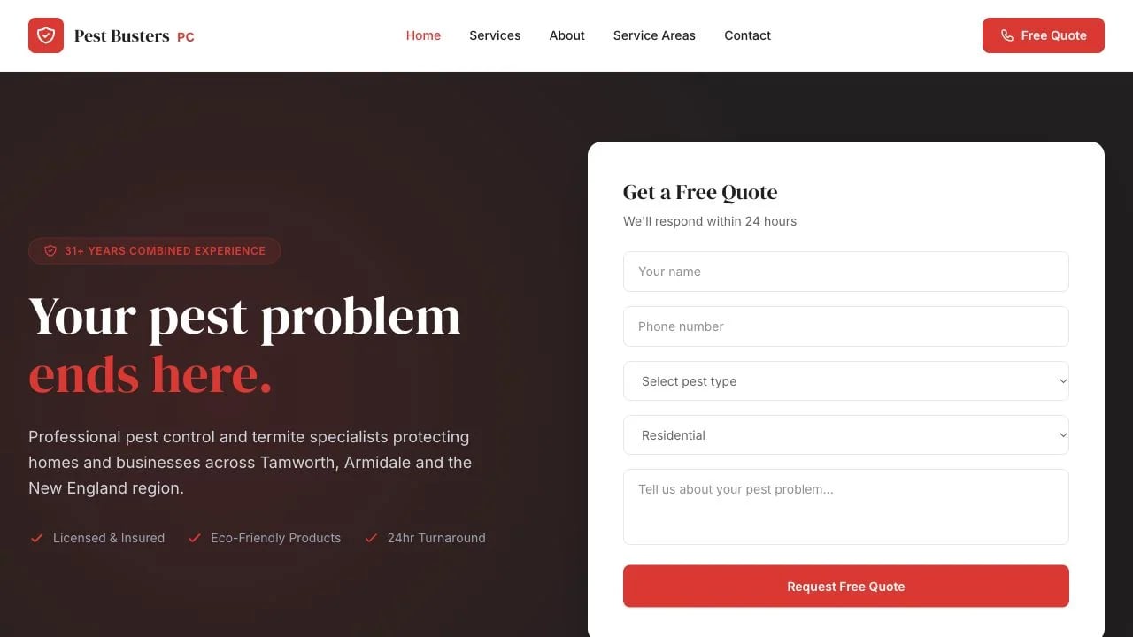 Pest Busters PC website redesign concept