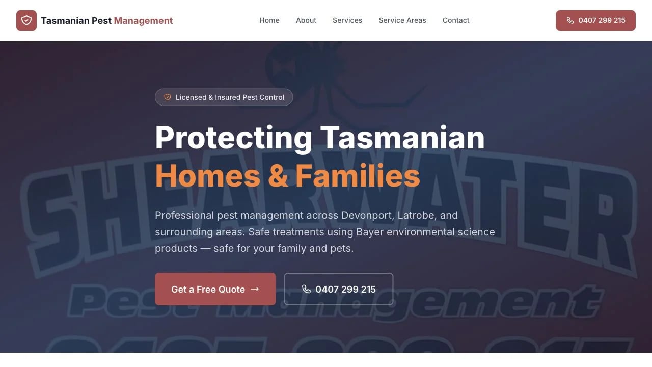 Tasmanian Pest Management website redesign concept