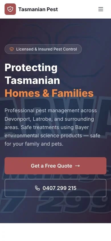 Tasmanian Pest Management concept at mobile width